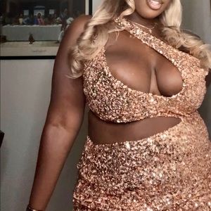 Gold Sequin Cut Out Dress